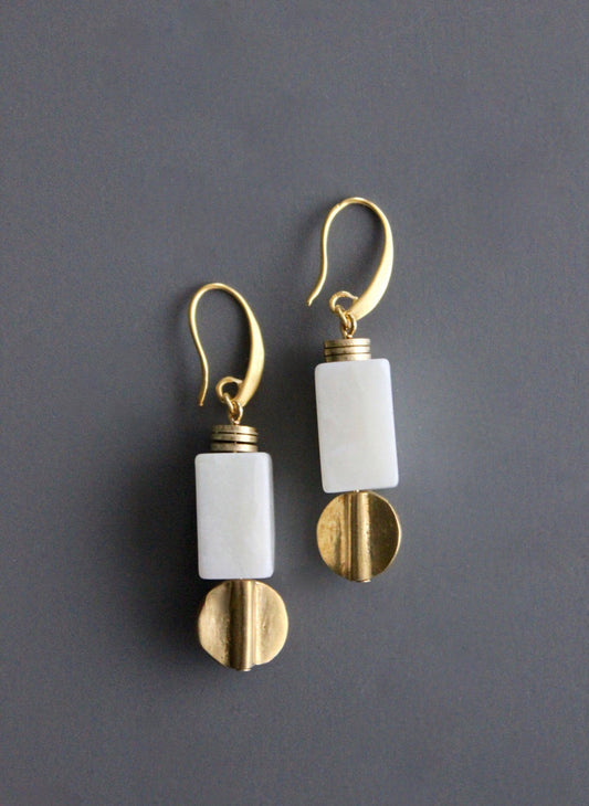White Stone and Brass Earrings - Selene + Sol