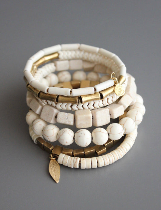 White Magnesite and Brass Wrap Bracelet - Selene + Sol