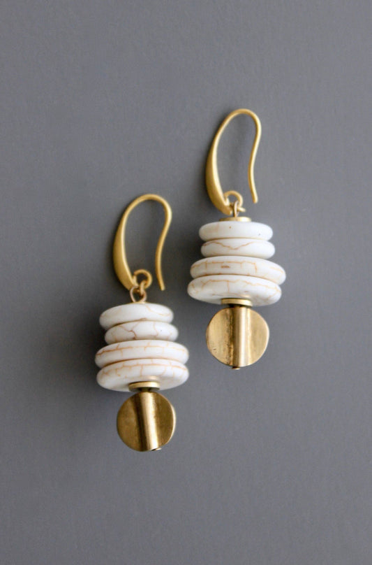 White Magnesite and Brass Earrings - Selene + Sol